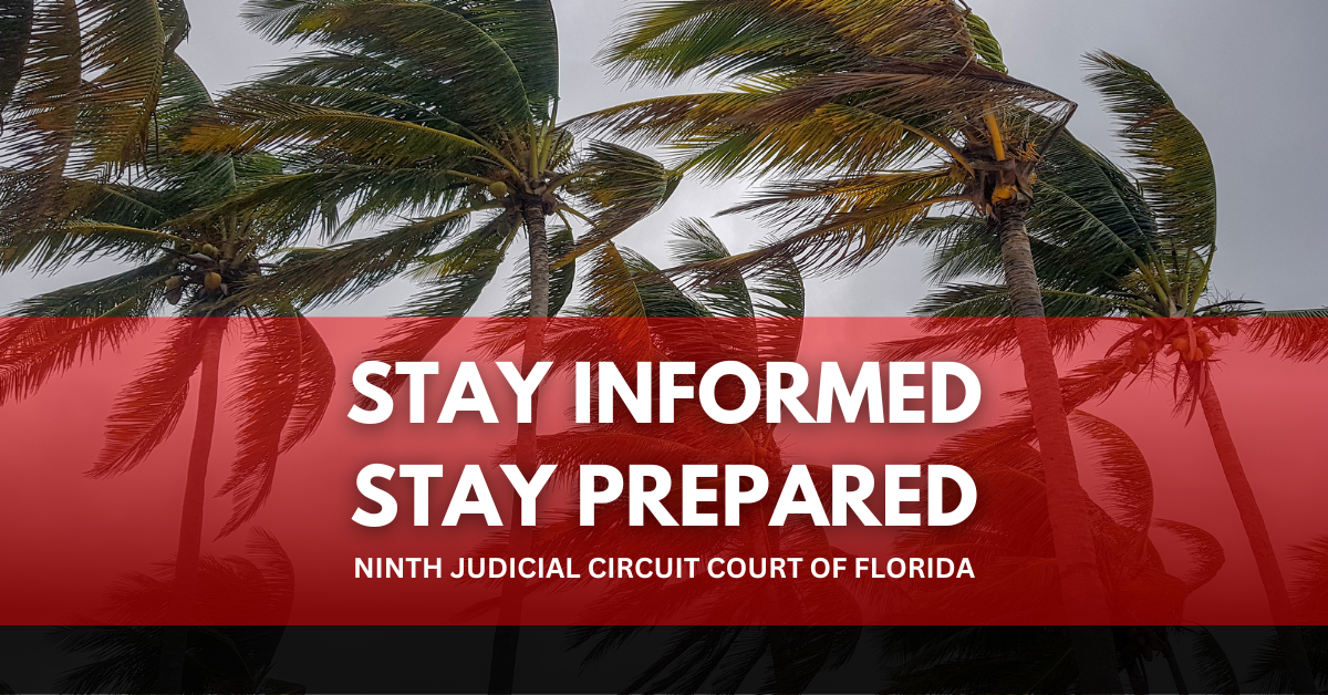 Image of windblown palm trees with the copy stating stay informed, stay prepared.