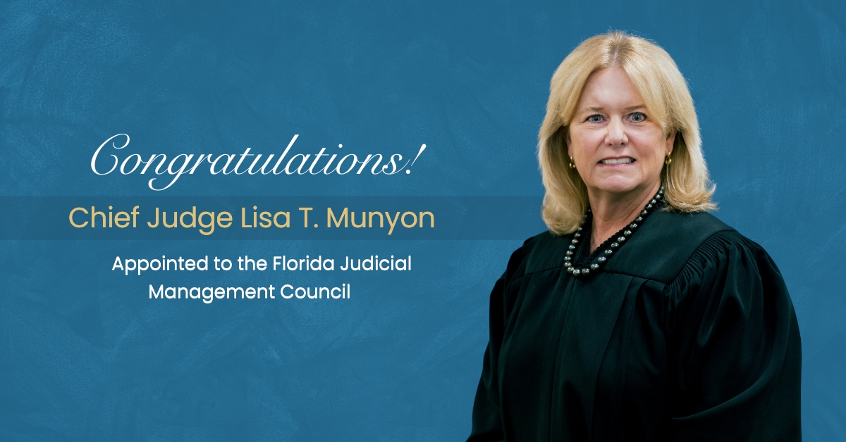 An image of Chief Judge Lisa. T Munyon announcing her appointment to the Florida Judicial Management Council