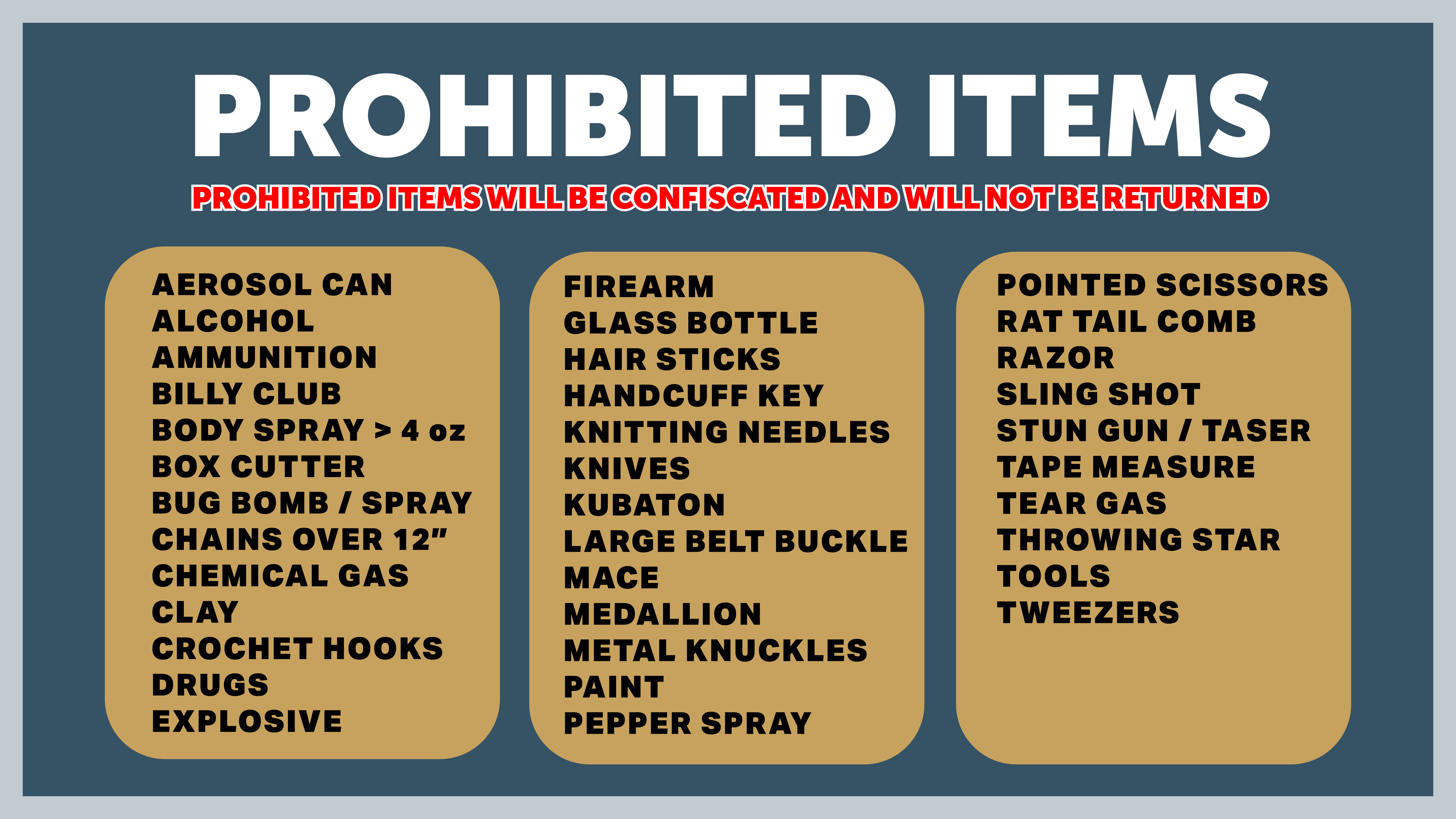 Prohibited Items at the Ninth Judicial Circuit