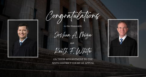Graphic featuring pictures of Judges Mize and White announcing their appointment to the Sixth District Court of Appeal