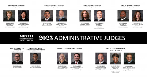 Graphic with pictures of all the 2023 administrative judges in the Ninth Judicial Circuit Court of Florida