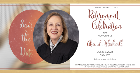 A save the date graphic for Judge Alice Blackwell's retirement celebration on June 2nd